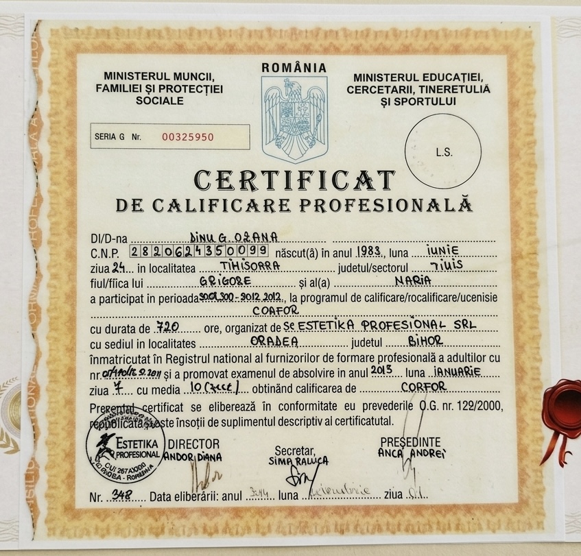 Certificat de Calificare Profesională — Coafor